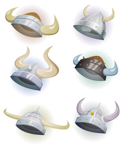 Conjunto de casco vikingo vector