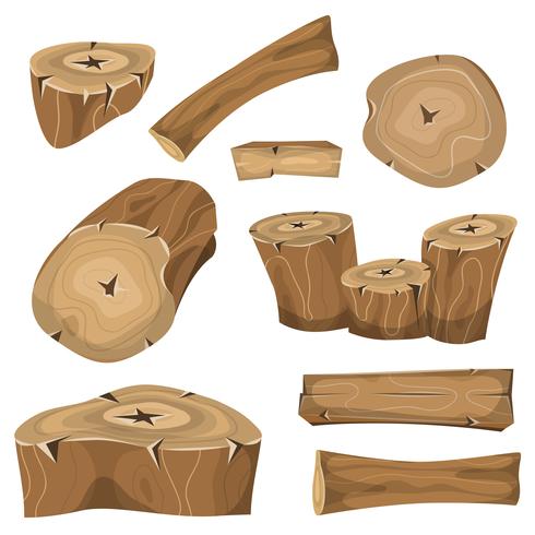 Wood Logs, Trunks And Planks Set vector