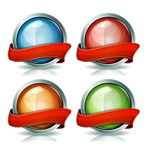 Buttons And Badges With Ribbons vector