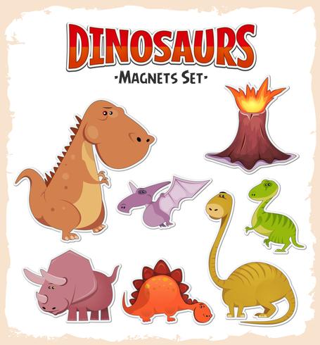 Juego de imanes y pegatinas de dinosaurios vector