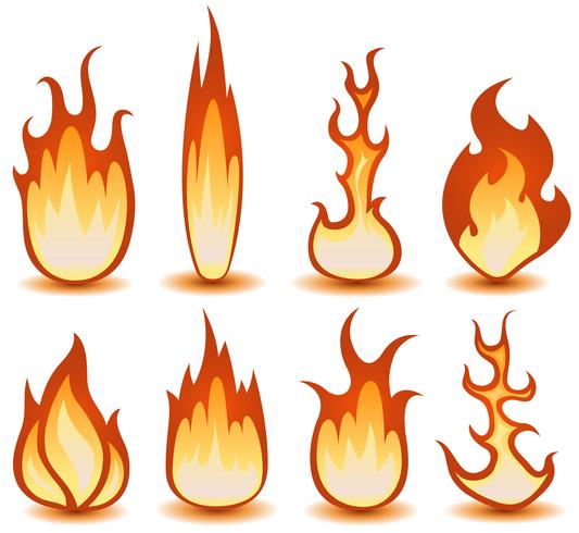 Conjunto de símbolos de fuego y llamas vector