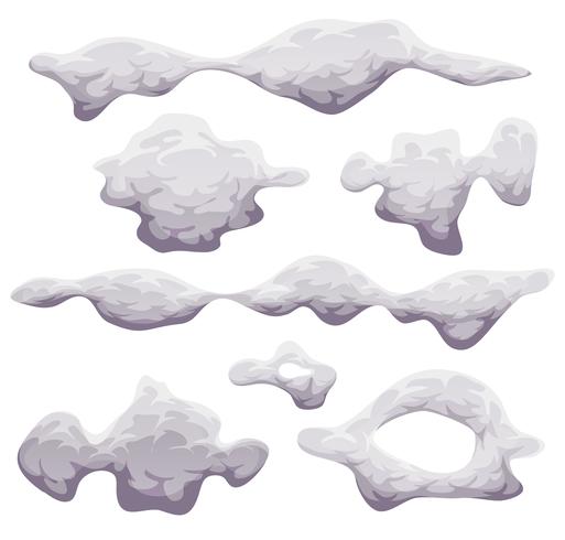 Dibujos animados de humo, niebla y nubes conjunto vector