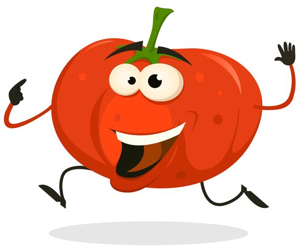 Dibujos animados feliz tomate personaje corriendo vector