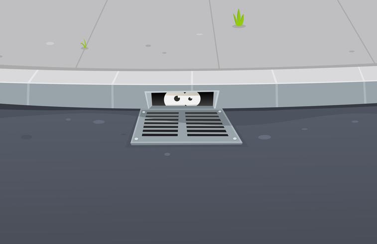 Eyes Spying Inside Pavement Gutter Hole vector