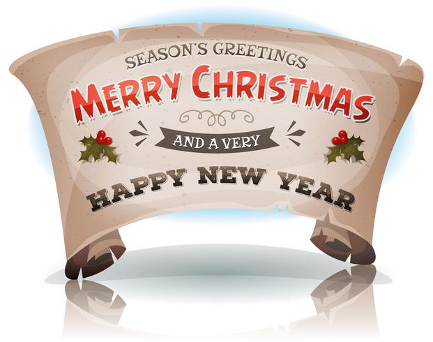 Happy New Year And Merry Christmas On Parchment Scroll vector