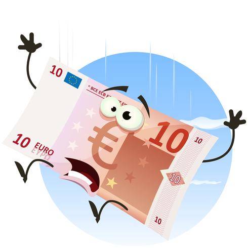 Carácter Euro Bill cayendo vector