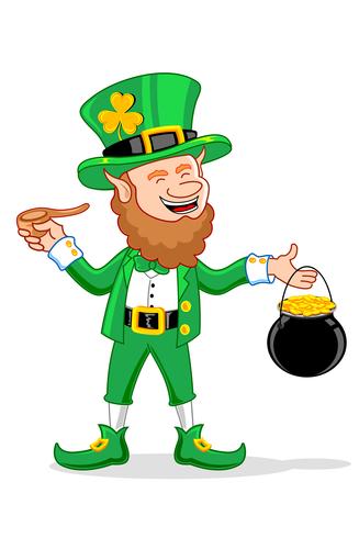 Leprechaun con pipa de fumar y olla de oro vector