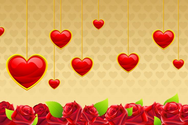 Valentine Card with Hanging Hearts vector