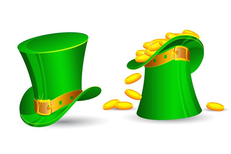 Sombrero de San Patricio lleno de monedas de oro vector