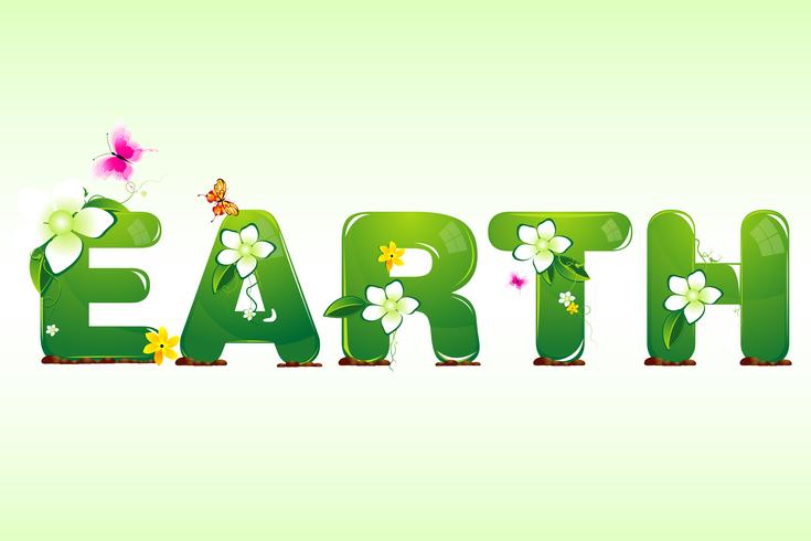 Earth Text with Flowers and Butterflies vector