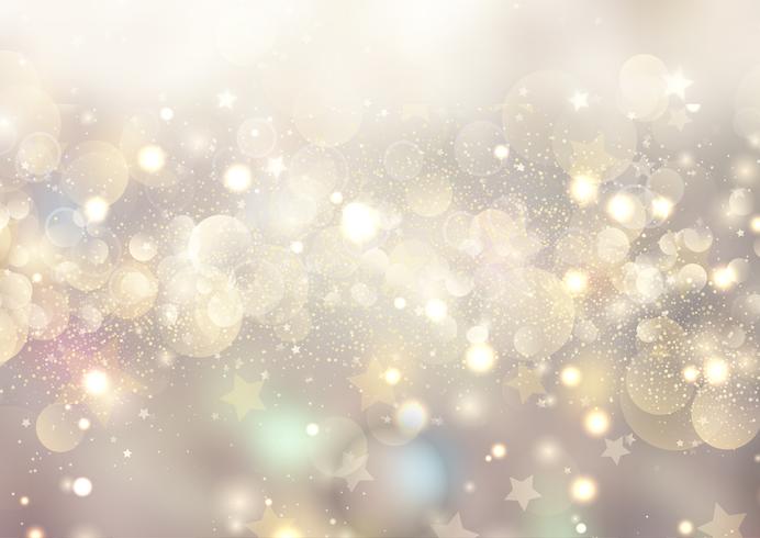 Christmas background of bokeh lights and stars  vector