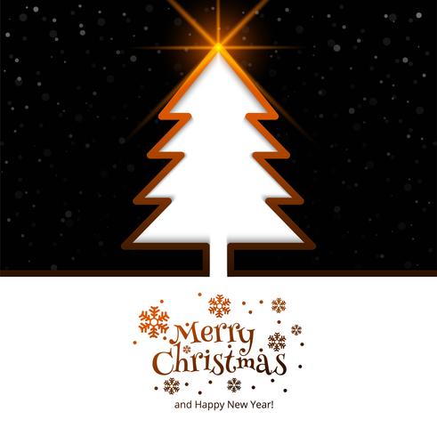 Feliz árbol de navidad con fondo de tarjeta vector
