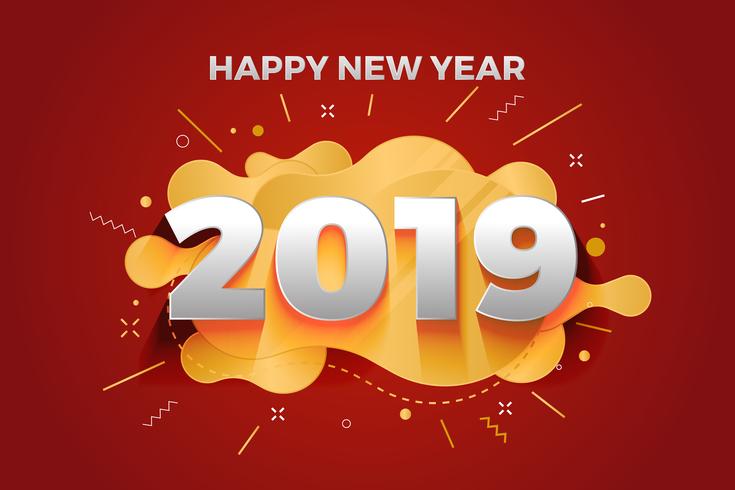 Happy new year 2019 abstract paper cut greeting card background  vector