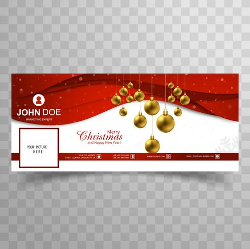 Merry christmas card with facebook cover banner template design vector