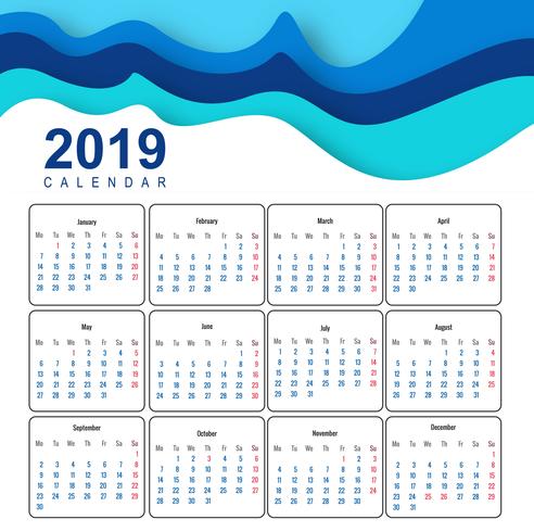 Calendario 2019 plantilla de vector