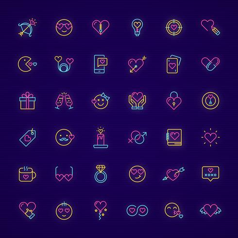 Neon Valentine Day Elements Set vector