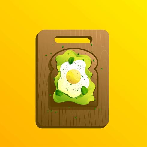 Avocado Toast With Sunny Side Up Egg Recipe Vector Illustration 