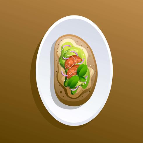 Receta de tostadas de aguacate con cebolla y albahaca ilustración vectorial vector