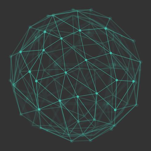 Polygonal 3d globe with connecting dots and lines. vector