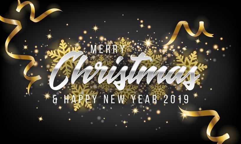 Merry Christmas and Happy New Year 2019 Greeting Card Background vector