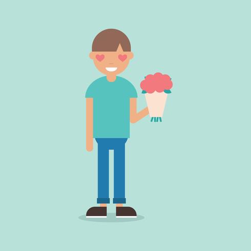 Flat Guy With Flowers vector