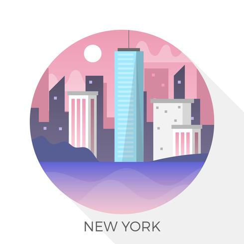 Flat Modern New York Skyline In Circle Vector Illustration