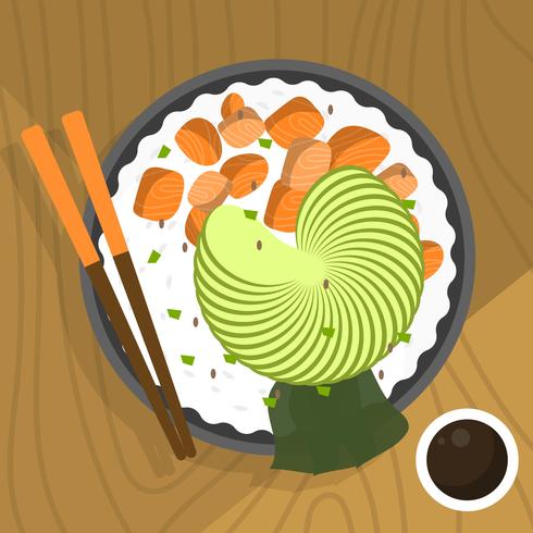 Flat Hawaiian Poke Bowl Vector Illustration