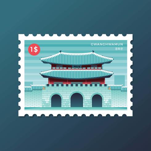 Postcard Stamp Of Gwanghwamun Gate At Seoul vector