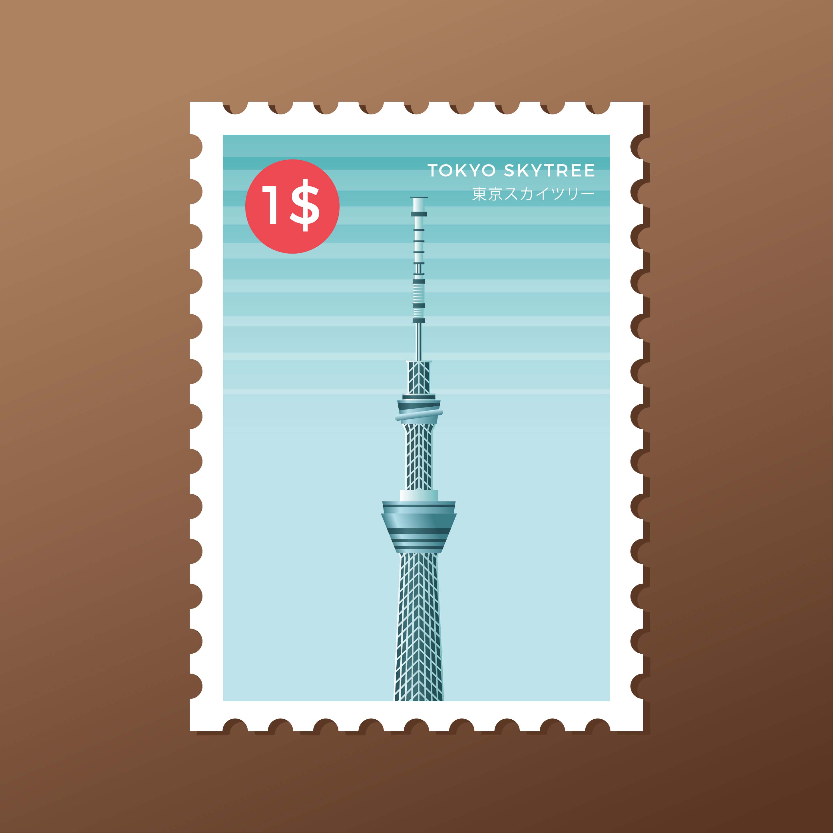 Tokyo Skytree Tower Landmark Postage Stamp Template - Download Free Vectors, Clipart Graphics 