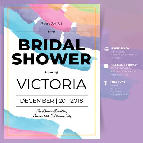 Bridal Shower Watercolor Invitation Card Template vector