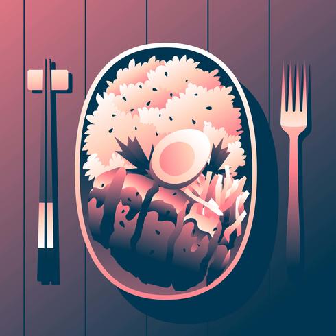 Bento Box Karage Overhead View Vector Illustration