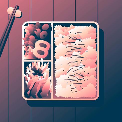 Bento Box Karage With Shusi Overhead View Vector Illustration