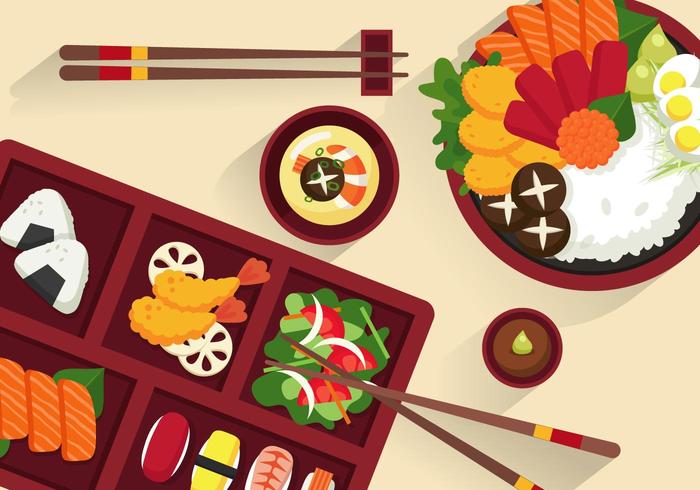 Ilustración de caja bento vector