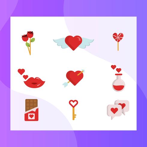 Flat Simple Valentines Day Element Vector Icon Collection