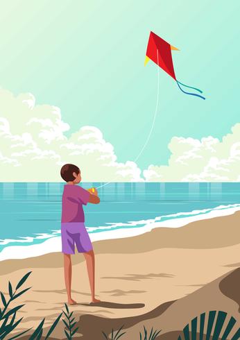 People Flying A Kite At The Beach vector