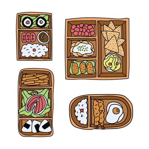 Juego de cajas bento garabateadas vector