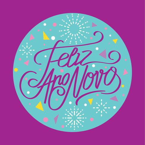 Feliz año nuevo o letras de la mano Feliz Ano Novo vector