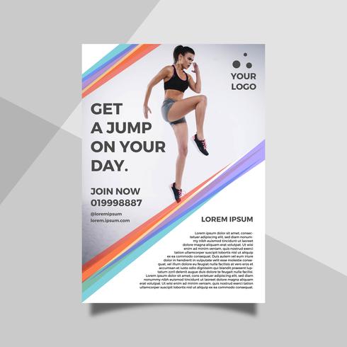 Flat Woman Jump Health Lifestyle  Flyer Template vector