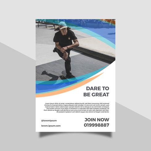 Flat man Plays Skateboarding Health Lifestyle Flyer Template vector