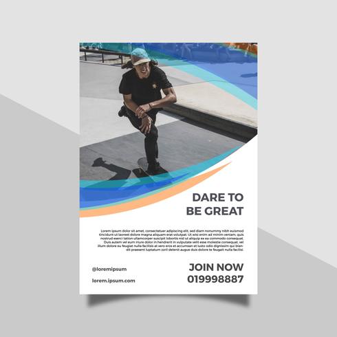 Flat man Plays Skateboarding Health Lifestyle Flyer Template vector