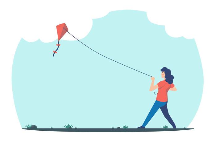 People Flying A Kite Vector Illustration