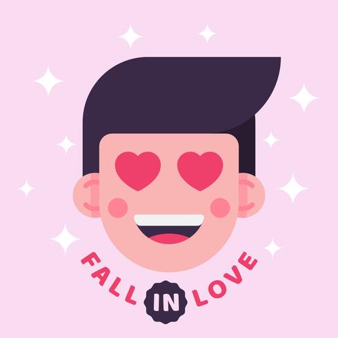 Happy Cute Boy Avatar With Heart Shape Eyes Vector Illustration