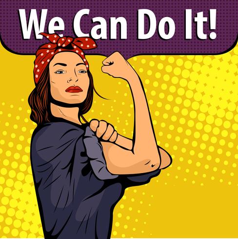 Pop art sexy strong woman symbol of female power woman rights protest feminism. Vector colorful pop art illustration in retro comic style. We Can Do It poster.