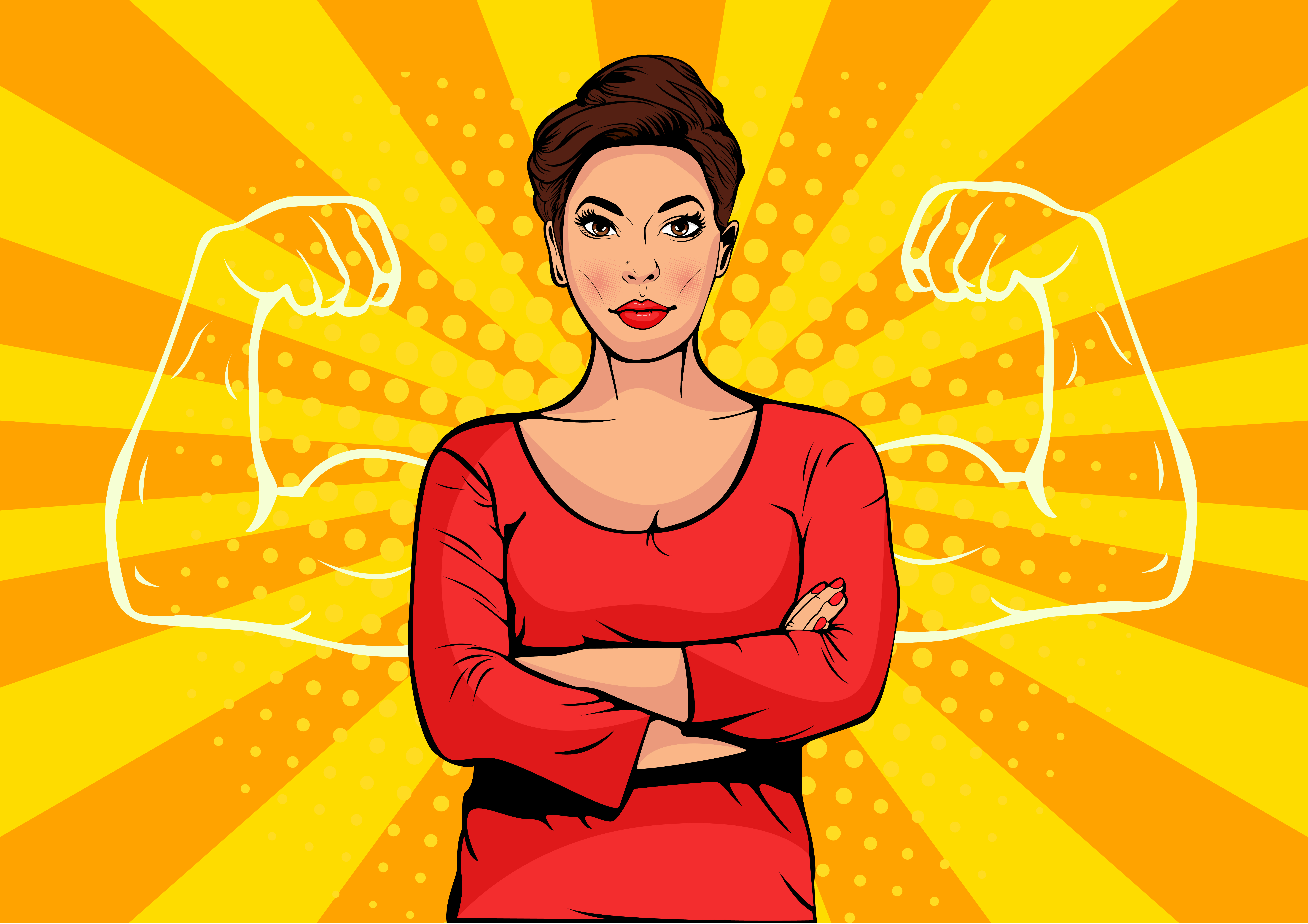 Businesswoman with muscles pop art retro style. Strong ...