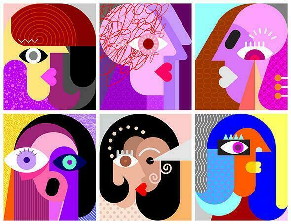 seis caras facial expresiones vector ilustración
