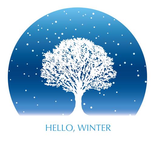 Circle winter background with a snow-covered tree and text space. vector