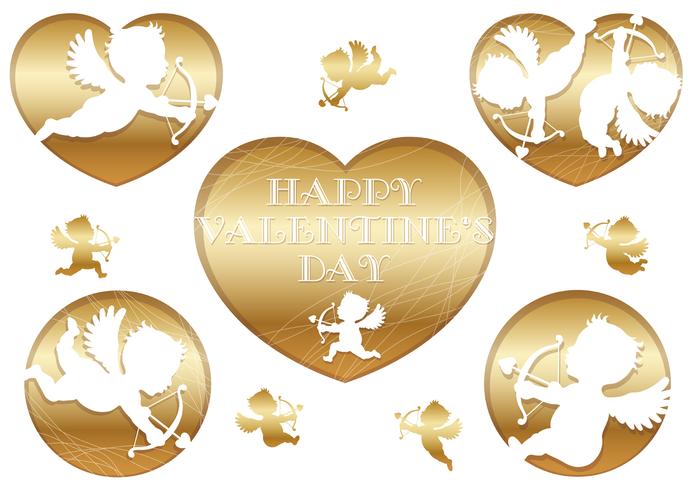 Set of 3D relief cupid icons for  Valentine’s Day. vector