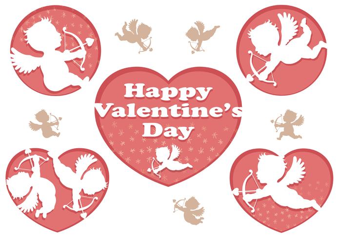Set of 3D relief cupid icons for Valentine’s Day. vector