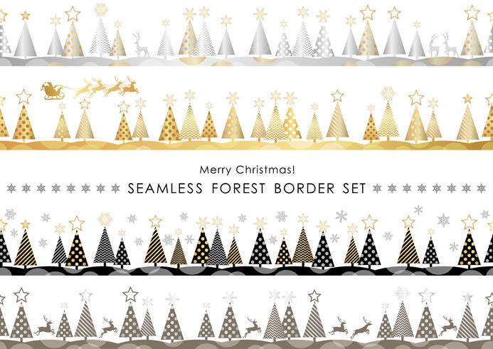 Set of Christmas seamless forest borders. vector