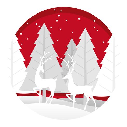 Christmas round illustration with forest and reindeer vector